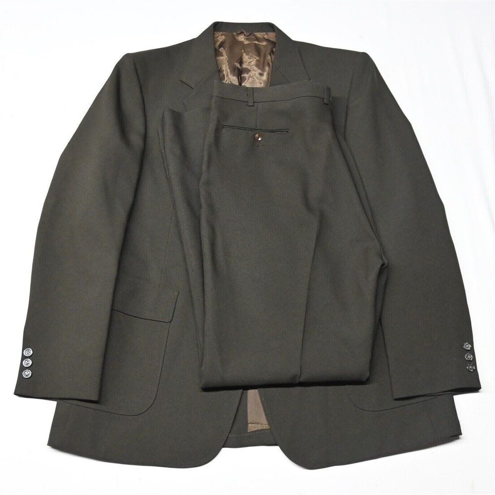 Vtg Sears 46L 40x34 Brown Polyester Mens Sport‎ Coat Jacket Pants Suit